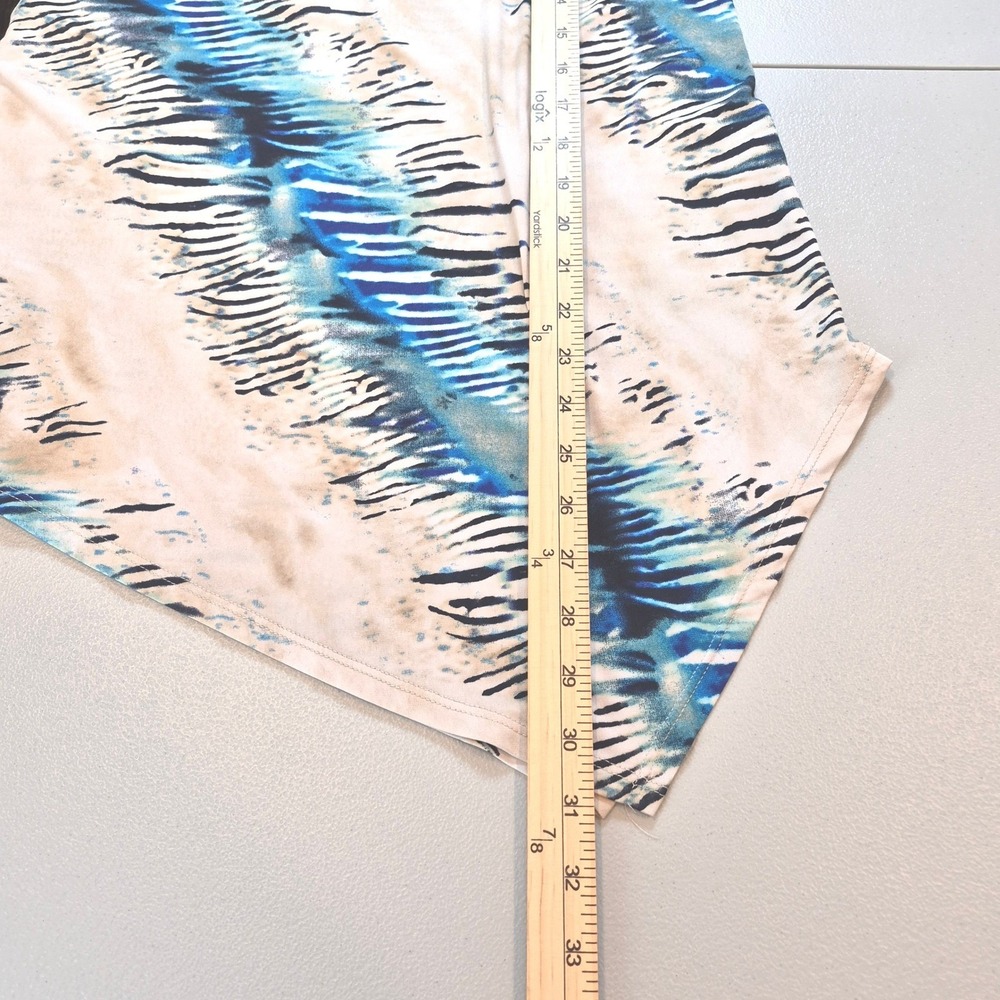 Chico's Travelers 0 Small Blue Abstract Animal Print Tunic Asymmetrical Hem Top - Picture 12 of 13